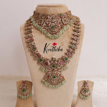 Elegant Victorian jadau Haaram with pastel green beads LH1861