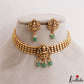 Premium Antique Nagas Lakshmi Motifs Choker With Green Bead Drops NC3111