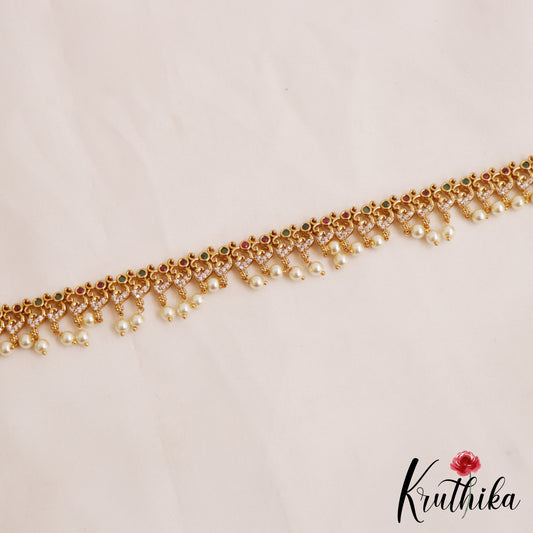 Elegant Peacock Motifs Hip Chain With Pearl Drops V348