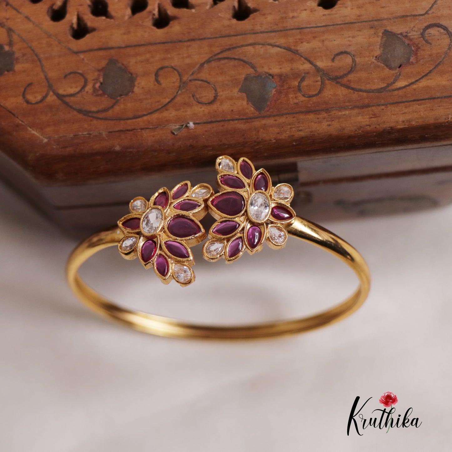 Elegant Floral CZ kemp Openable Kada B299 (Colors available)