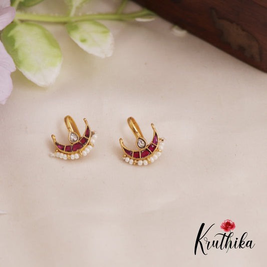 Elegant Jadau Cresent Shape Earcuffs | Upper Earrings | Bugadi Earrings E824