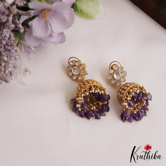 Gorgeous Floral Motifs Mossanite Jhumka E1012 (Available In 2 Colors)
