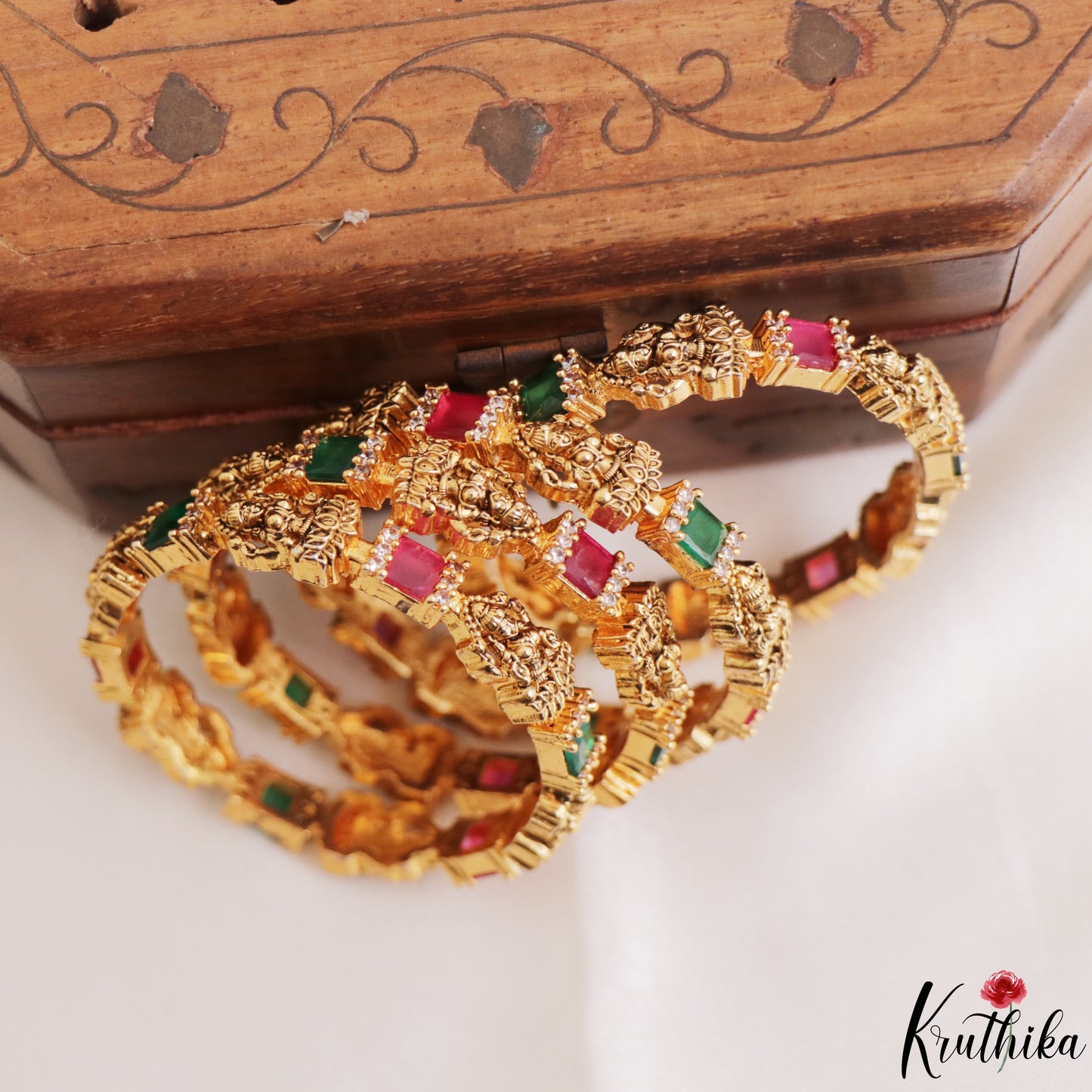 Classic Antique Lakshmi Motifs Kids Temple Bangles B567 (Set Of 4 Bangles)