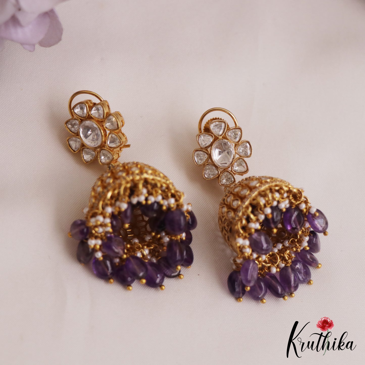 Gorgeous Floral Motifs Mossanite Jhumka E1012 (Available In 2 Colors)
