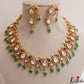 Premium Peacock Motifs Polki Victorian Choker With Green Bead Drops NC3018