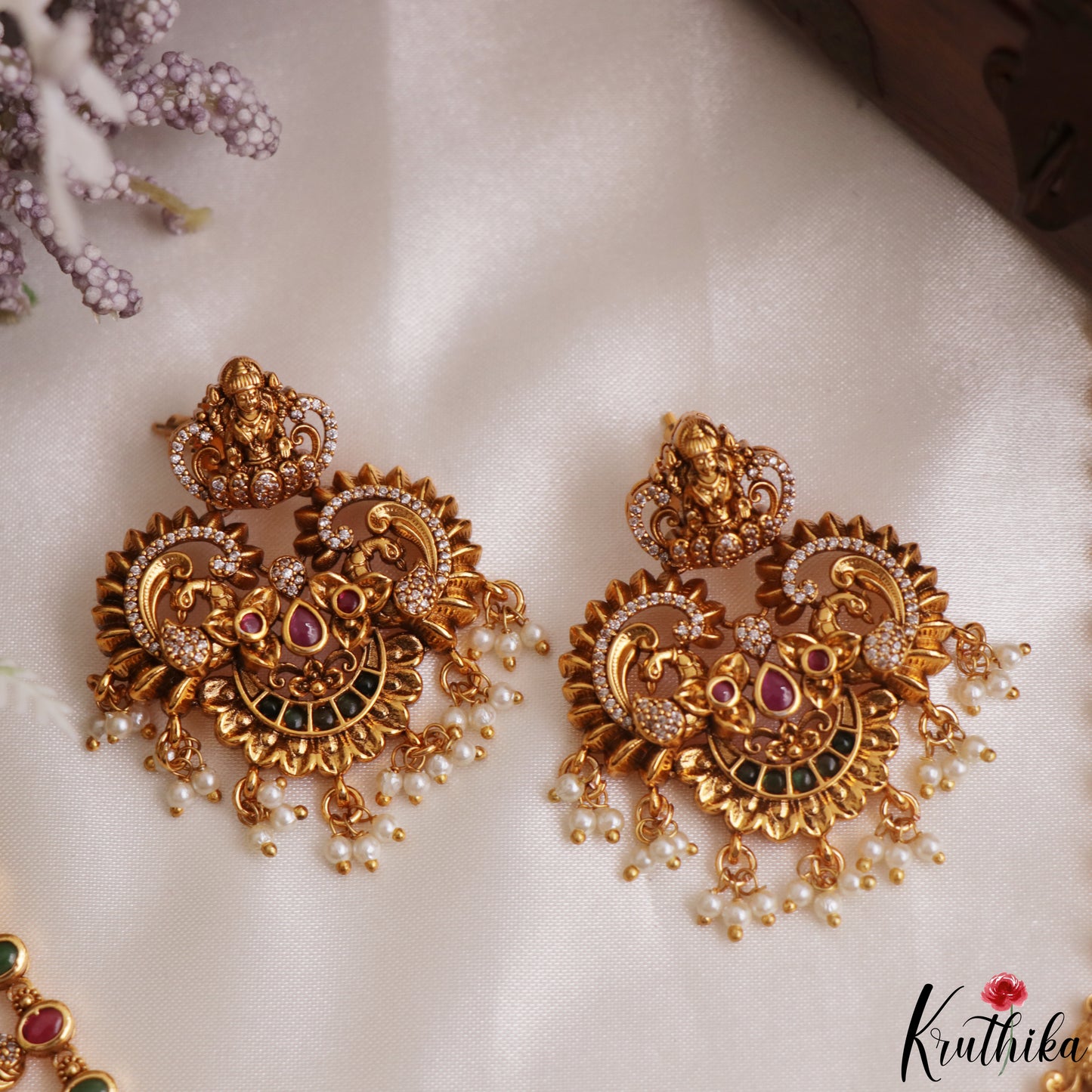 Classic Antique Lakshmi Peacock Motifs Temple Necklace With Pearl Drops NC3108