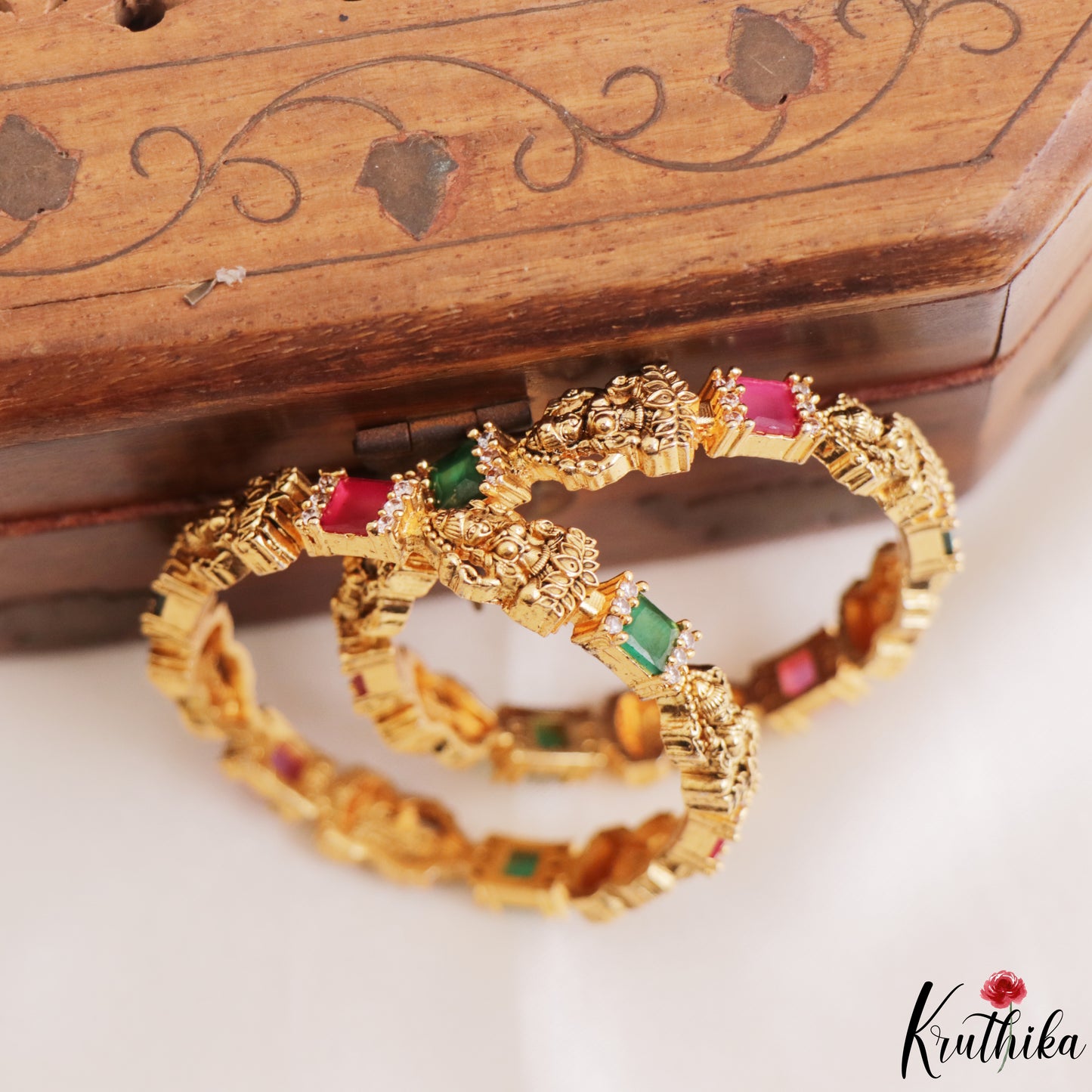 Classic Antique Lakshmi Motifs Kids Temple Bangles B567 (Set Of 4 Bangles)