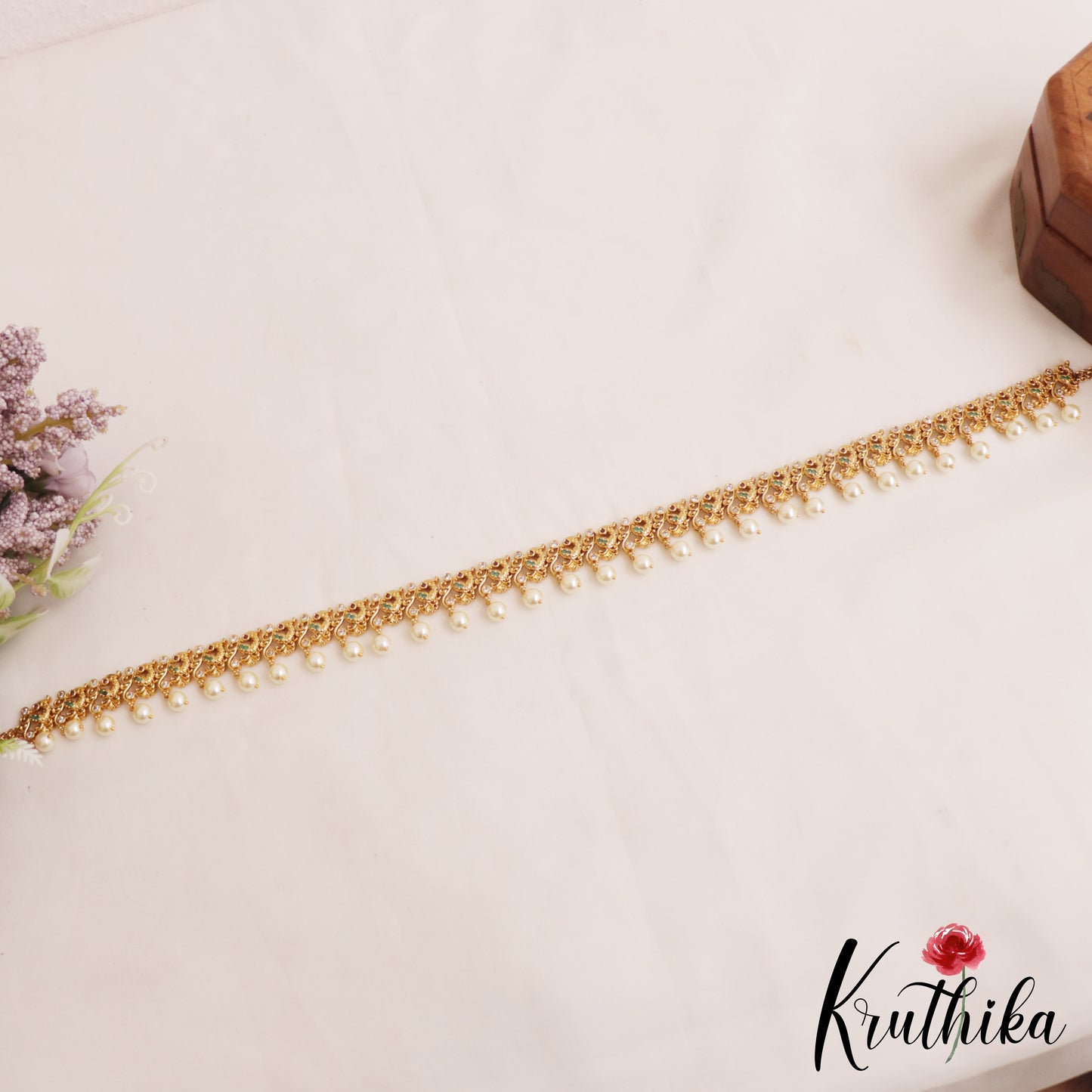 Trendy Peacock Motifs Hip Chain With Pearl Drops V349