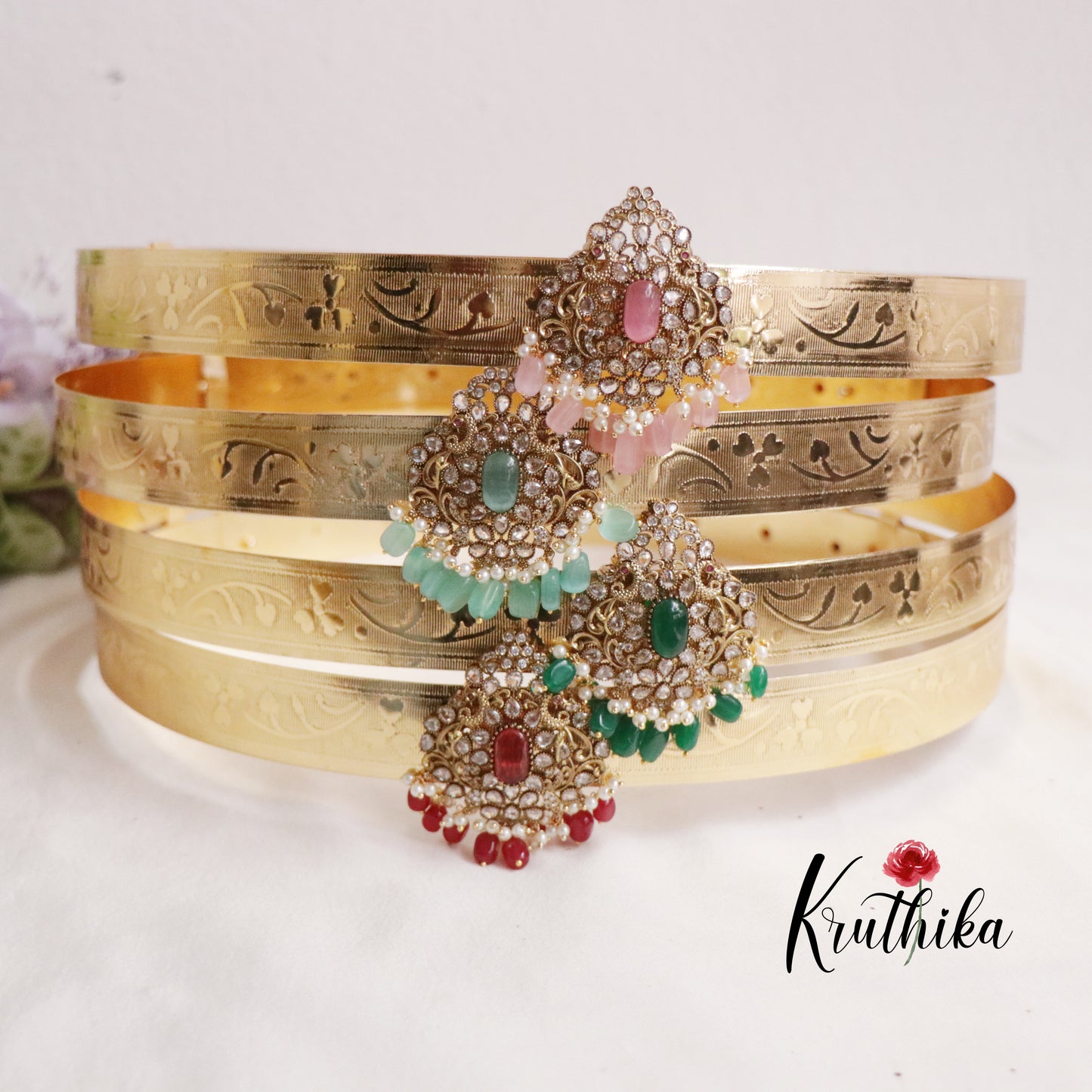 Beautiful AD Sparkling Bead Drops Victorian Pendant Vaddanam  V265 (Available in 4 Colours)