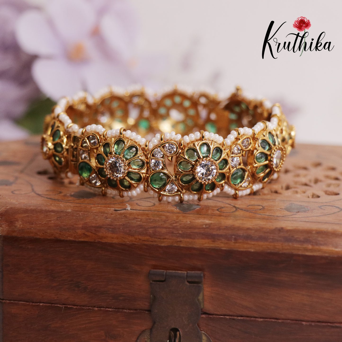 Royal Ruby Floral Kemp Openable Single Kada B320 (Available in 3 Colours)