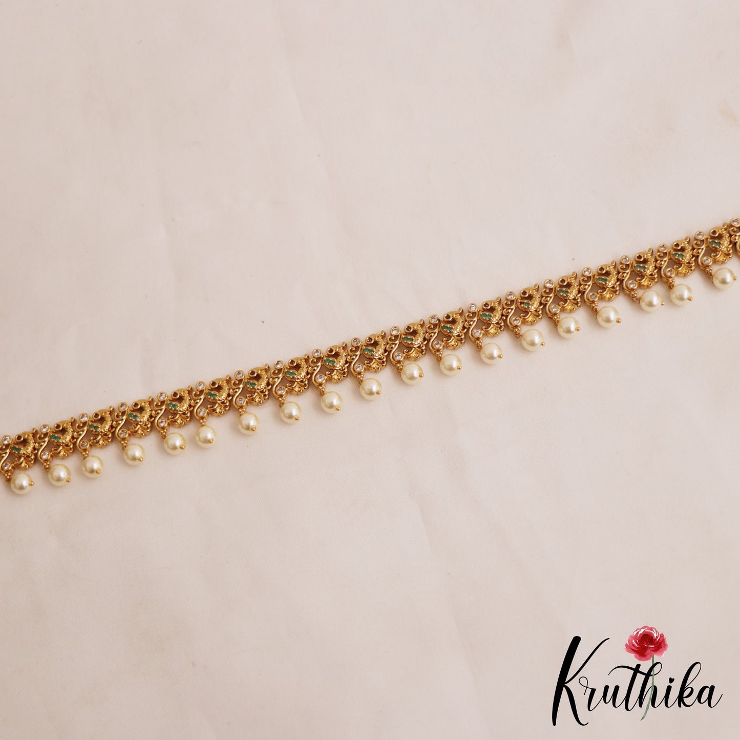 Trendy Peacock Motifs Hip Chain With Pearl Drops V349