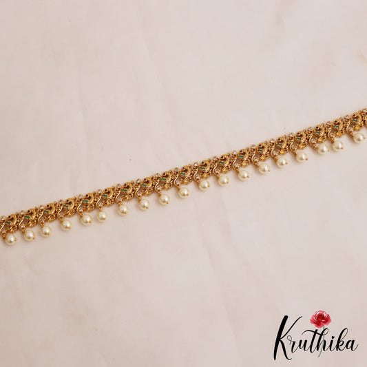 Trendy Peacock Motifs Hip Chain With Pearl Drops V349