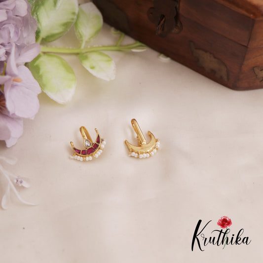 Elegant Jadau Cresent Shape Earcuffs | Upper Earrings | Bugadi Earrings E824