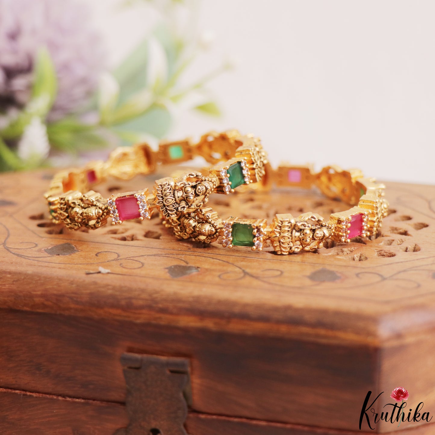 Classic Antique Lakshmi Motifs Kids Temple Bangles B567 (Set Of 4 Bangles)