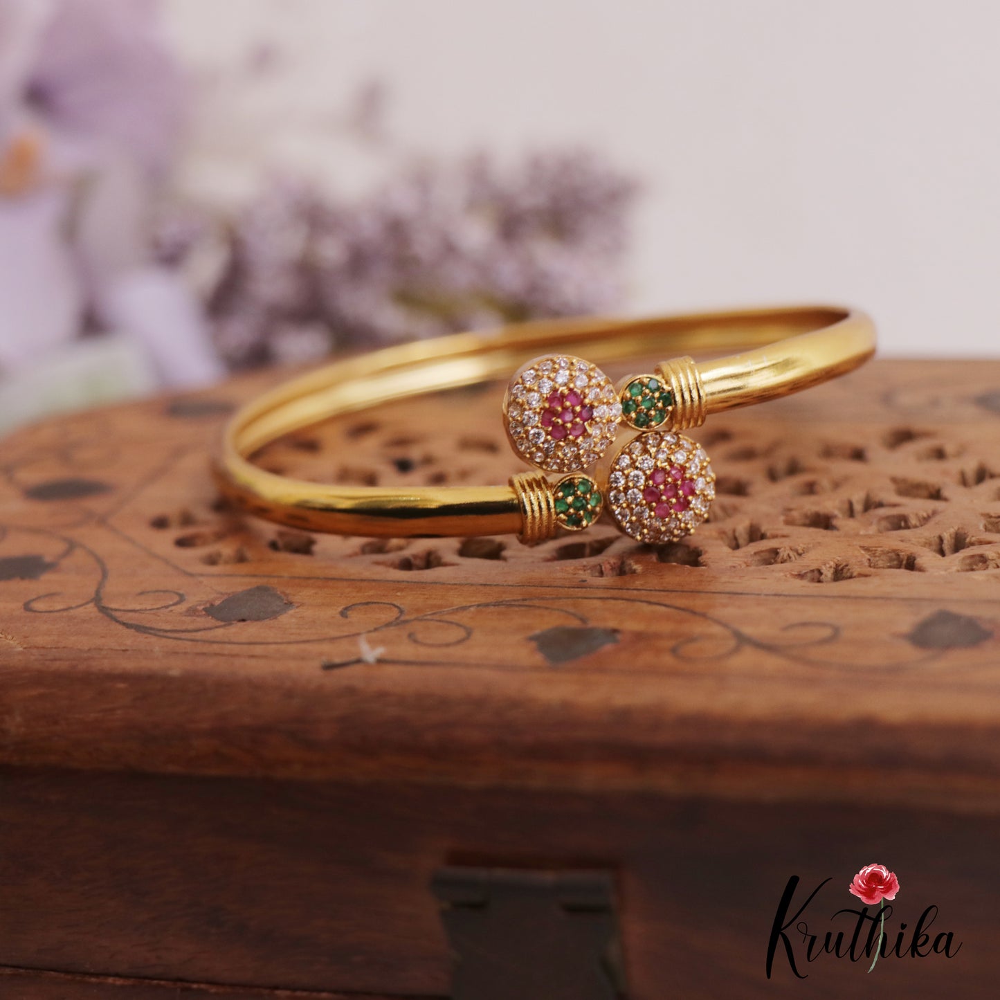 Sparkling AD Floral Motifs Openable Single Kada B477