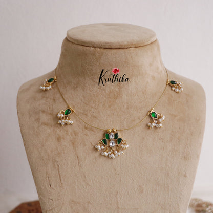 Beautiful Jadau Lotus Pendant Invisible Chain NC2185 (Available  in 3 Colours)