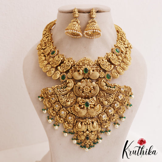 Premium Antique Nagas Peacock Motifs Choker With Pearl Drops NC2800
