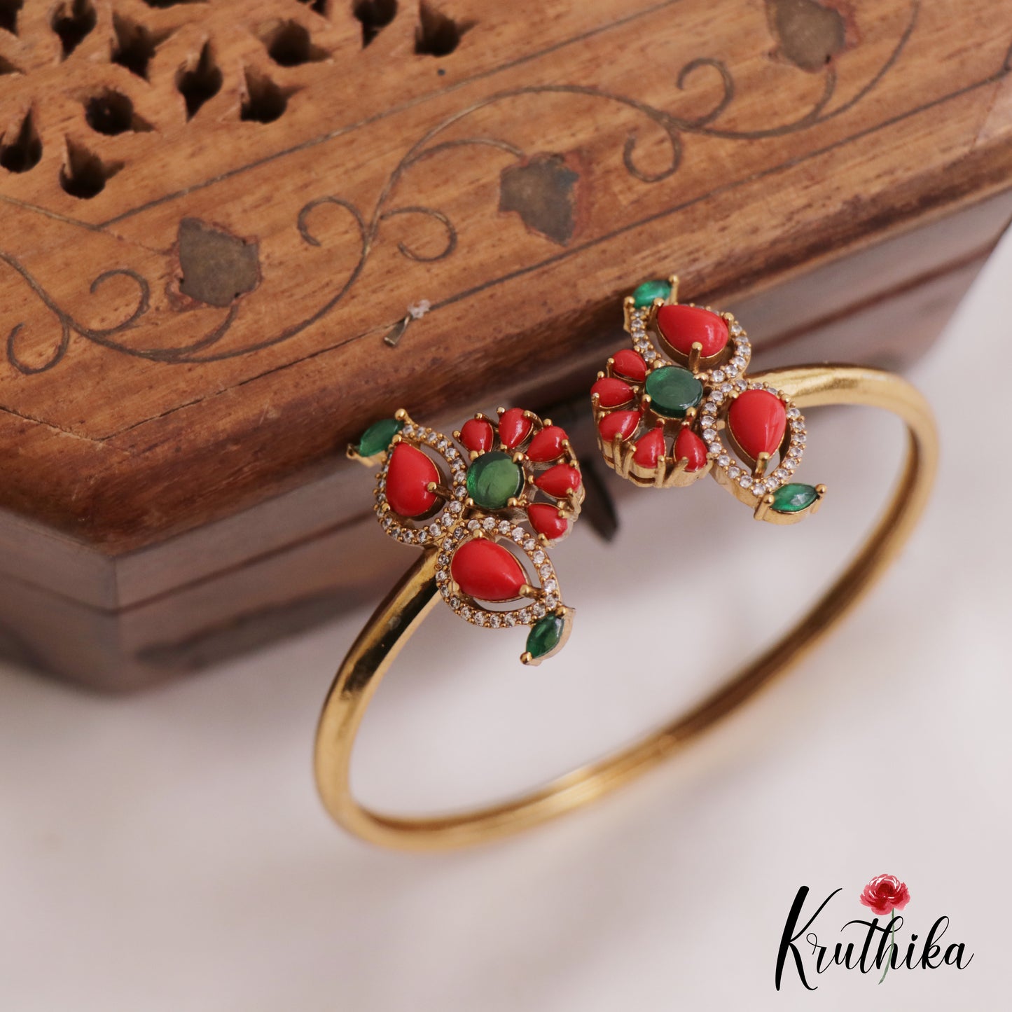 Stunning Floral Motifs Coral Openable Single Kada B478