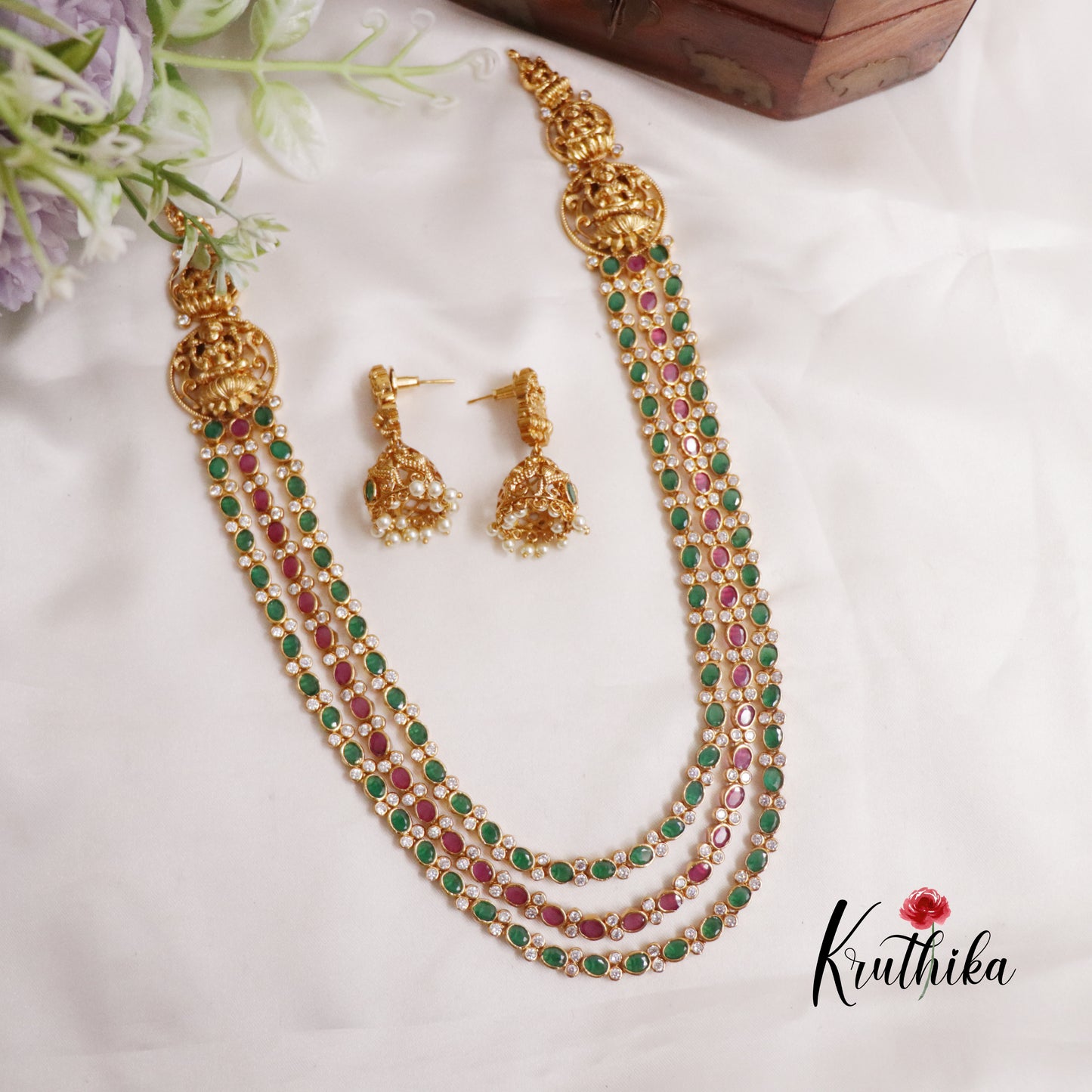 Grand Three Layer Multistone Lakshmi Haaram LH1954