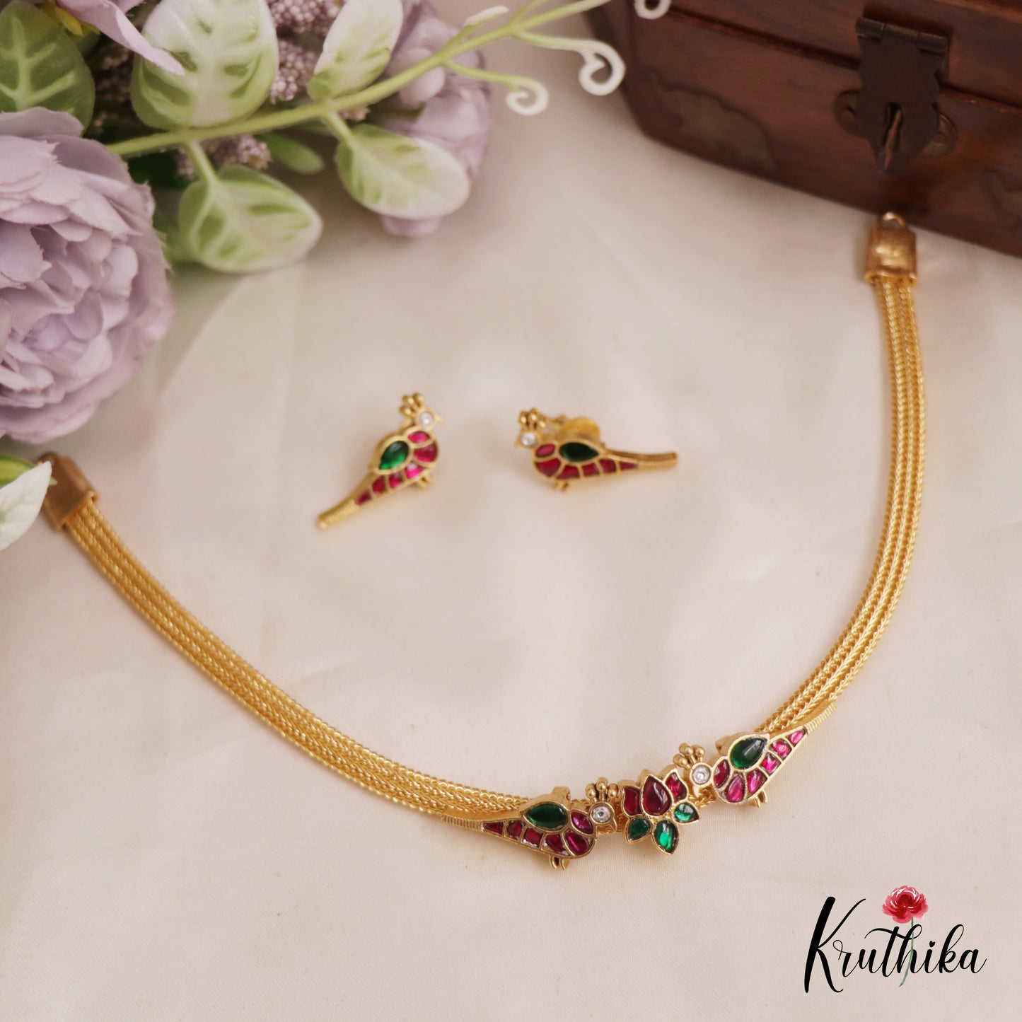 Elegant Lotus Peacock Motifs Jadau Choker NC2573