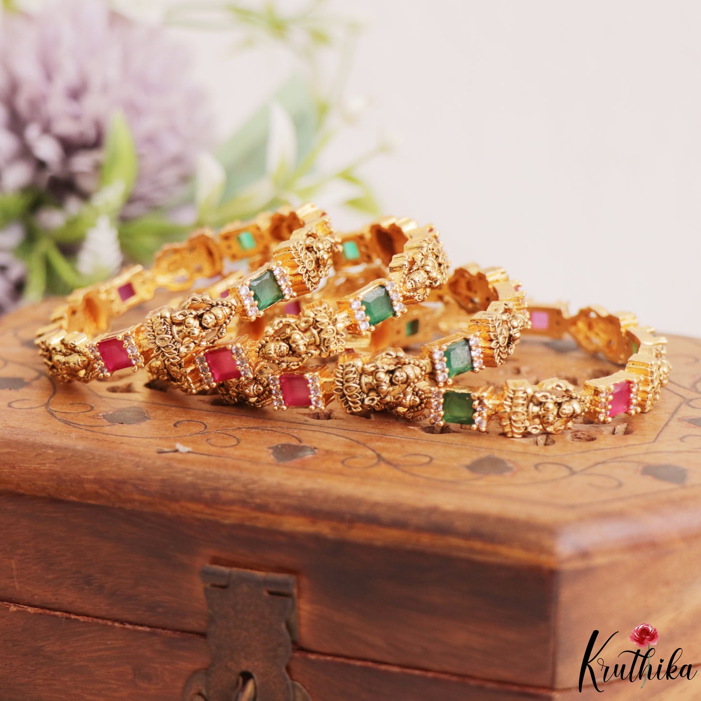 Classic Antique Lakshmi Motifs Kids Temple Bangles B567 (Set Of 4 Bangles)