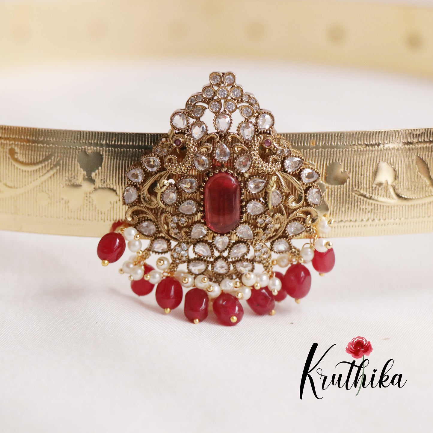 Beautiful AD Sparkling Bead Drops Victorian Pendant Vaddanam  V265 (Available in 4 Colours)