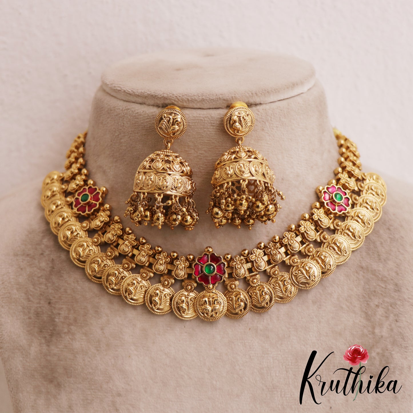 Beautiful Antique Peacock Motifs Kasu Jadau Choker NC2845 (Available In 2 Colors)