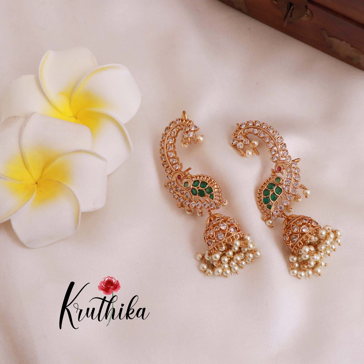 Beautiful AD Peacock Ear cuff jhumkas E460 (Available in two colors)