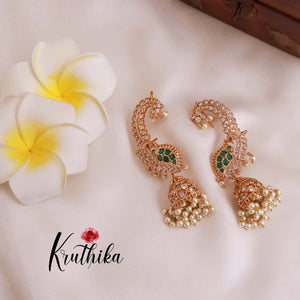 Beautiful AD Peacock Ear cuff jhumkas E460 (Available in two colors)