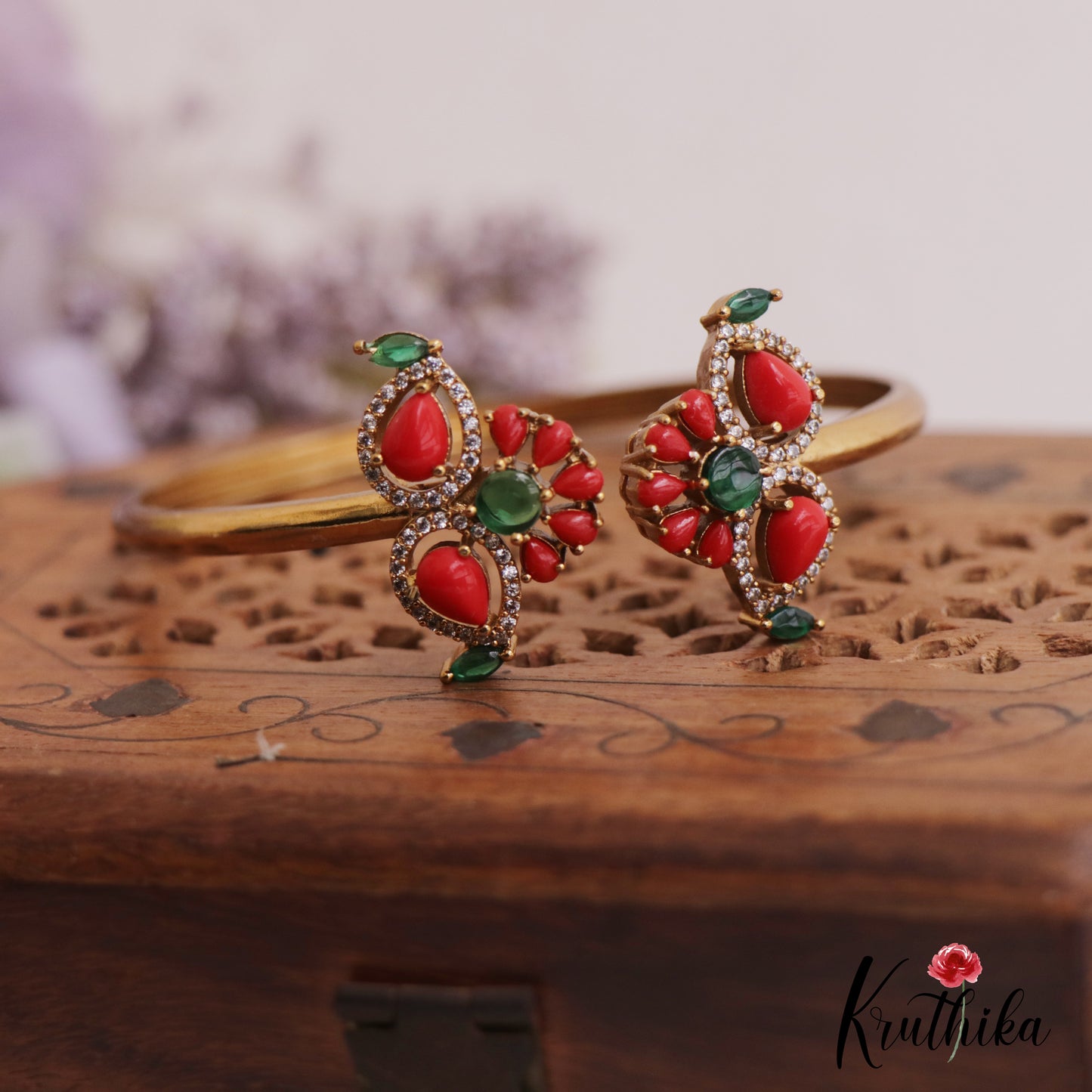 Stunning Floral Motifs Coral Openable Single Kada B478