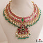 Gorgeous Geometric Peacock Motifs Jadau Necklace With Pearl Bead Drops NC3001