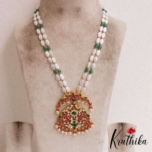 Stunning Floral Peacock Motifs Double Strand Pearl Bead Jadau Haaram LH2089
