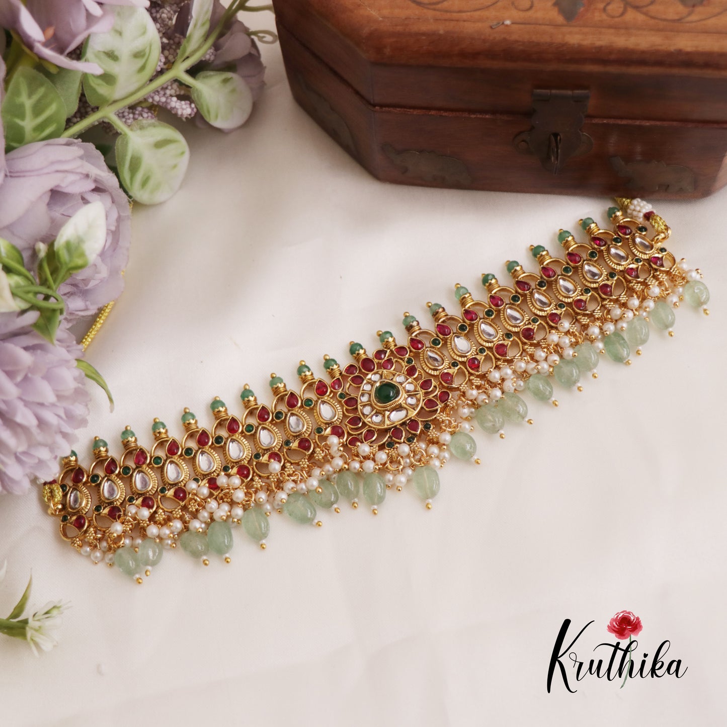Elegant Kemp Choker with Bead Drops NC2013 (Available in 2 Colours)