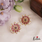 Trendy Pearl Border Floral Motifs Jadau Stud Earrings E948