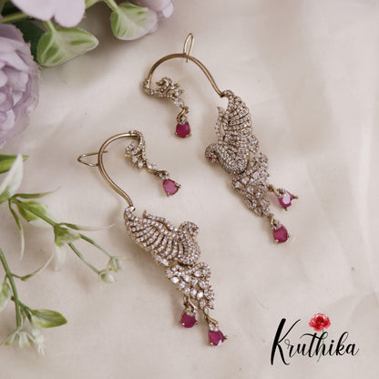 Classic CZ Sparkling Victorian Peacock Earcuff E853 (Available in 3 Colors)