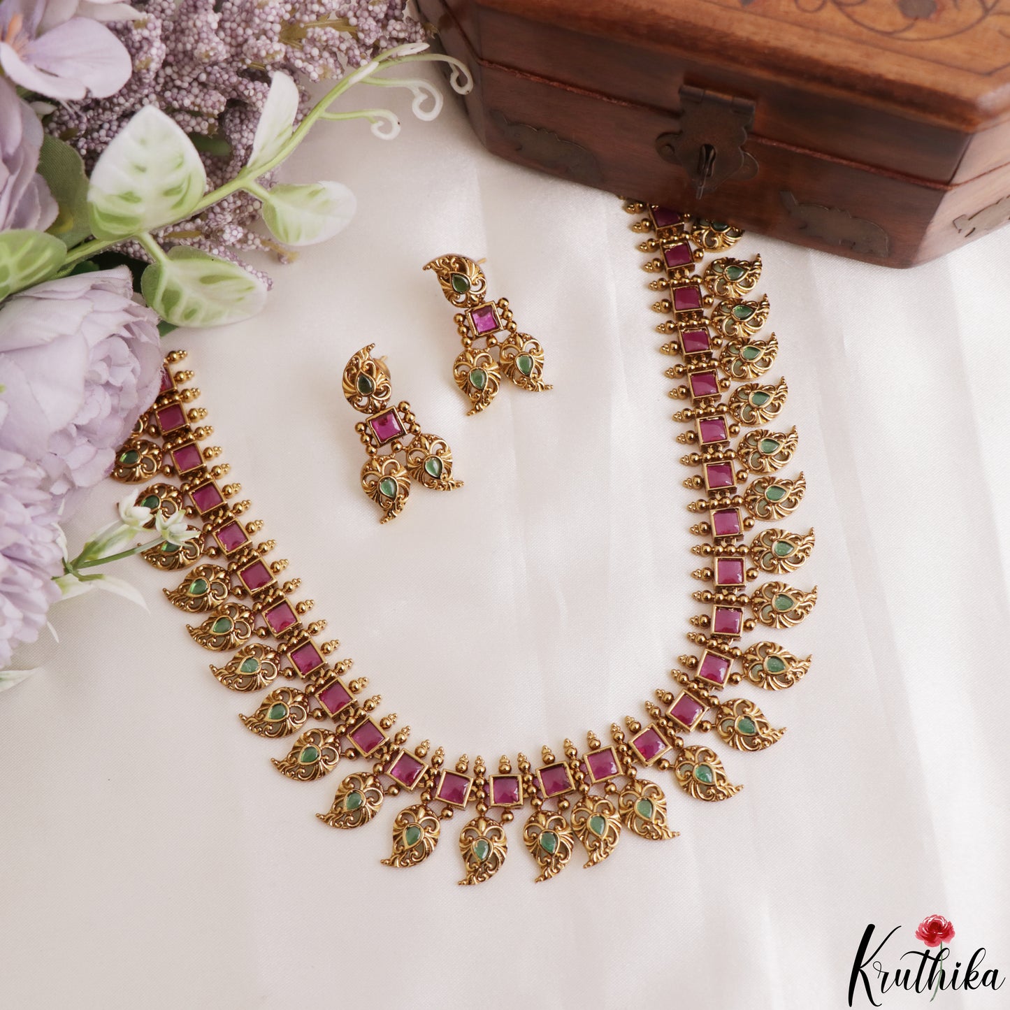 Classic Square Mango Motifs Jadau Necklace NC3181 (Available In 3 Colors)