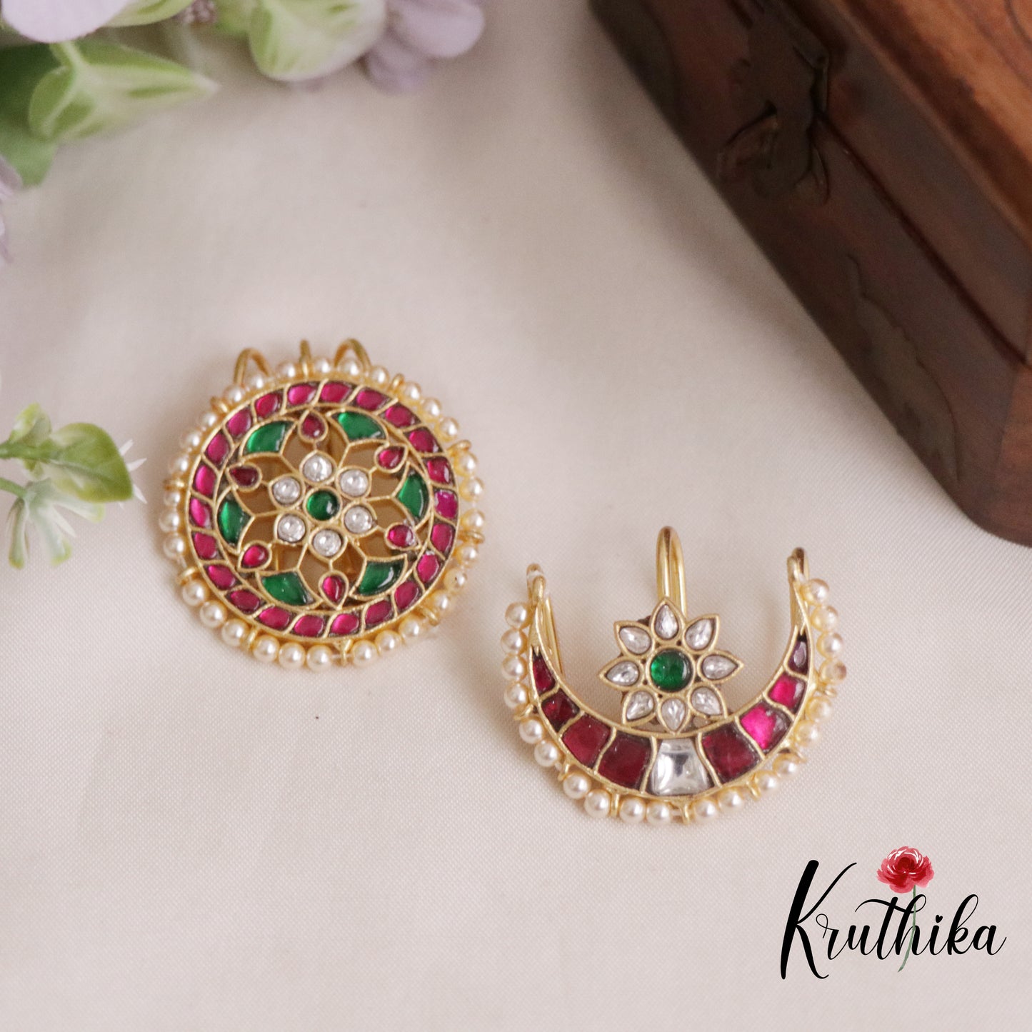 Beautiful Antique Jadau Surya chandra Hair Ornaments J191