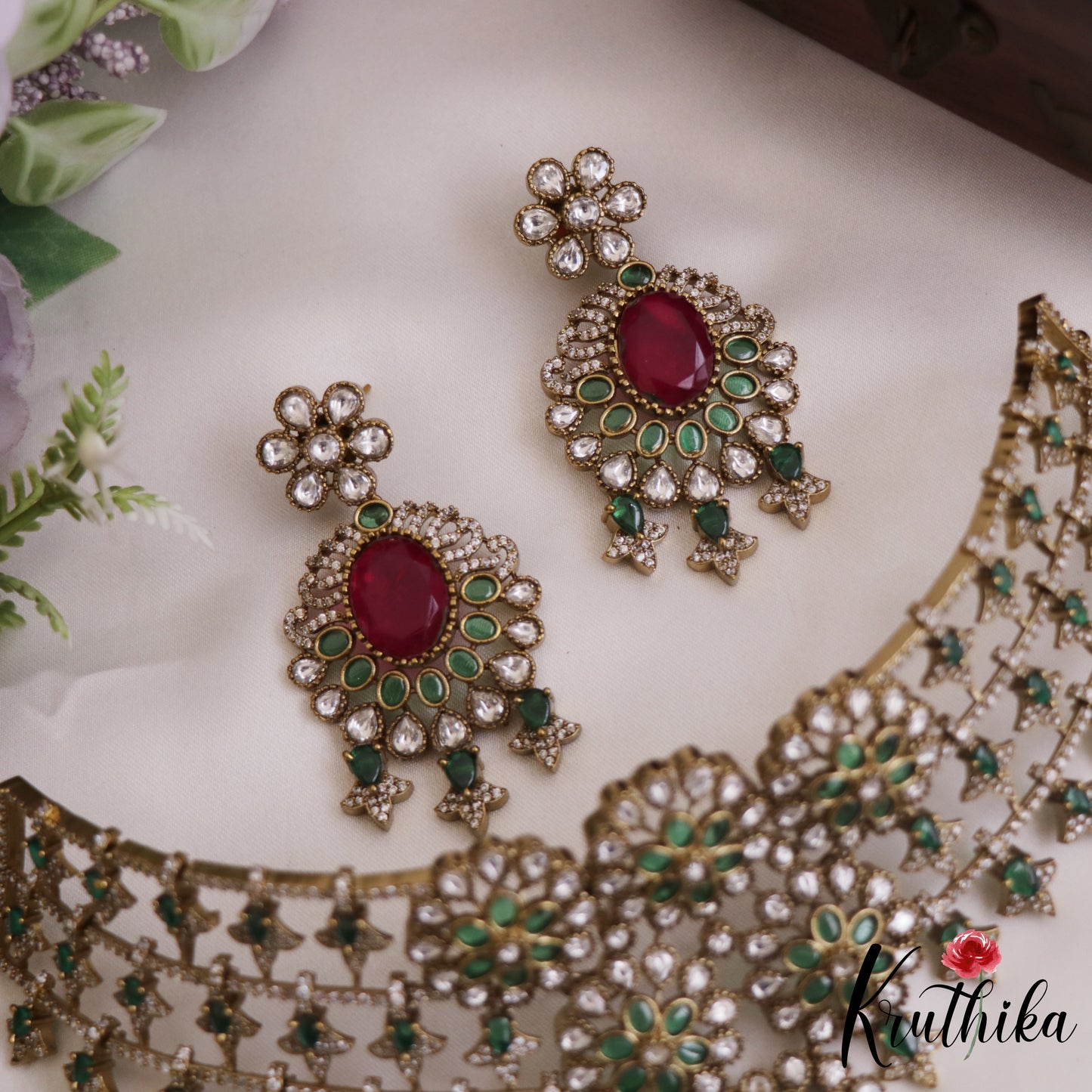Sparkling Floral Motifs AD Choker NC2708 (Available In 2 Colors)