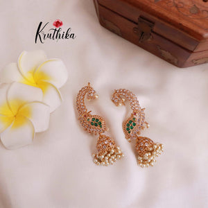 Beautiful AD Peacock Ear cuff jhumkas E460 (Available in two colors)