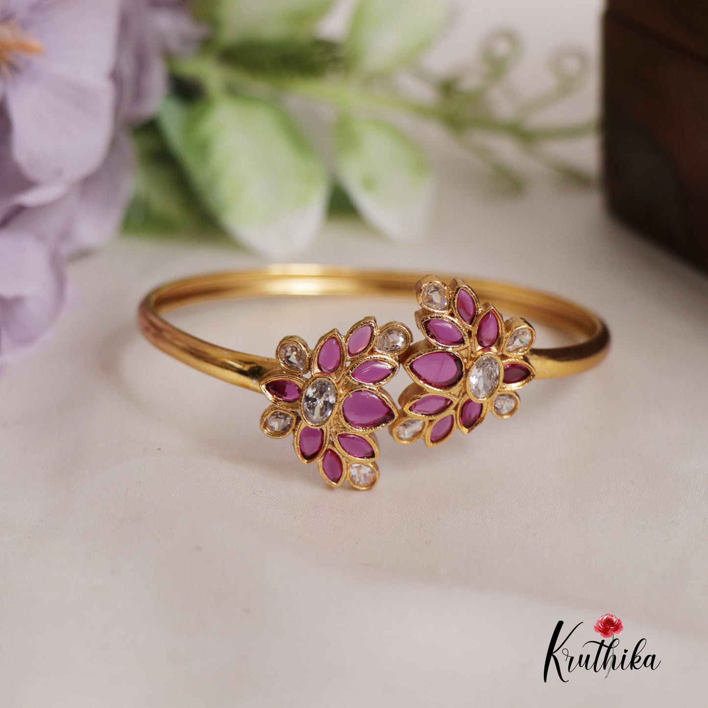 Elegant Floral CZ kemp Openable Kada B299 (Colors available)