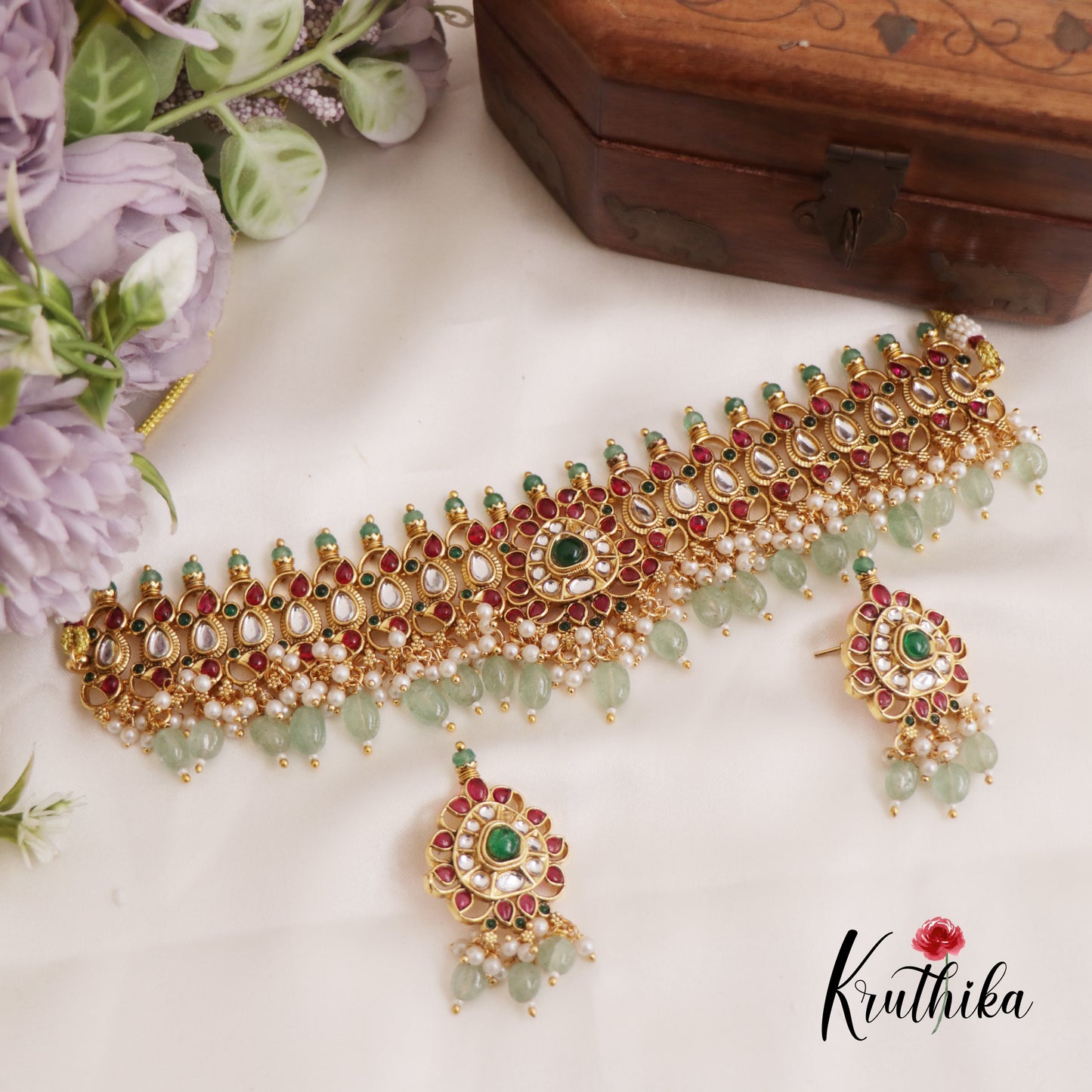 Elegant Kemp Choker with Bead Drops NC2013 (Available in 2 Colours)