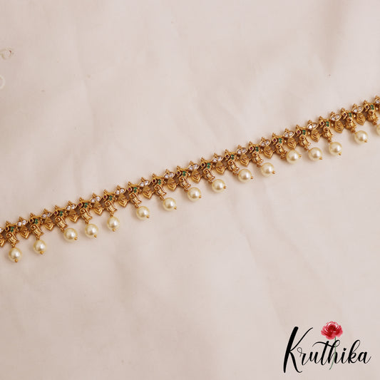 Classic Peacock Motifs Hip Chain With Pearl Drops V351