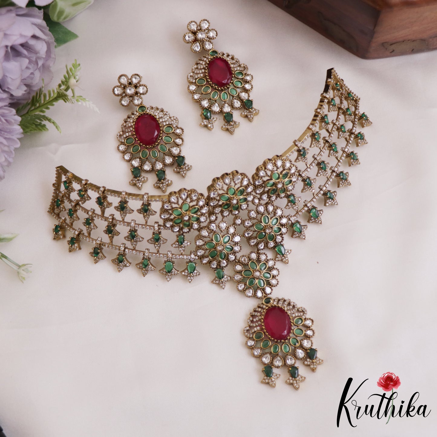 Sparkling Floral Motifs AD Choker NC2708 (Available In 2 Colors)