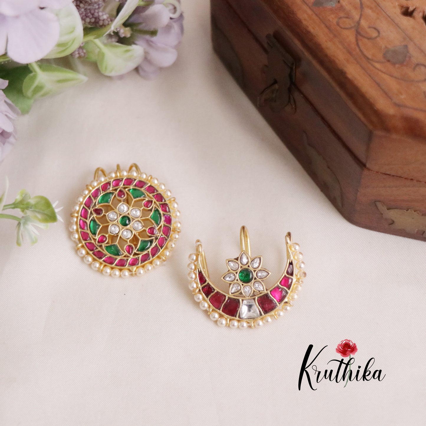 Beautiful Antique Jadau Surya chandra Hair Ornaments J191