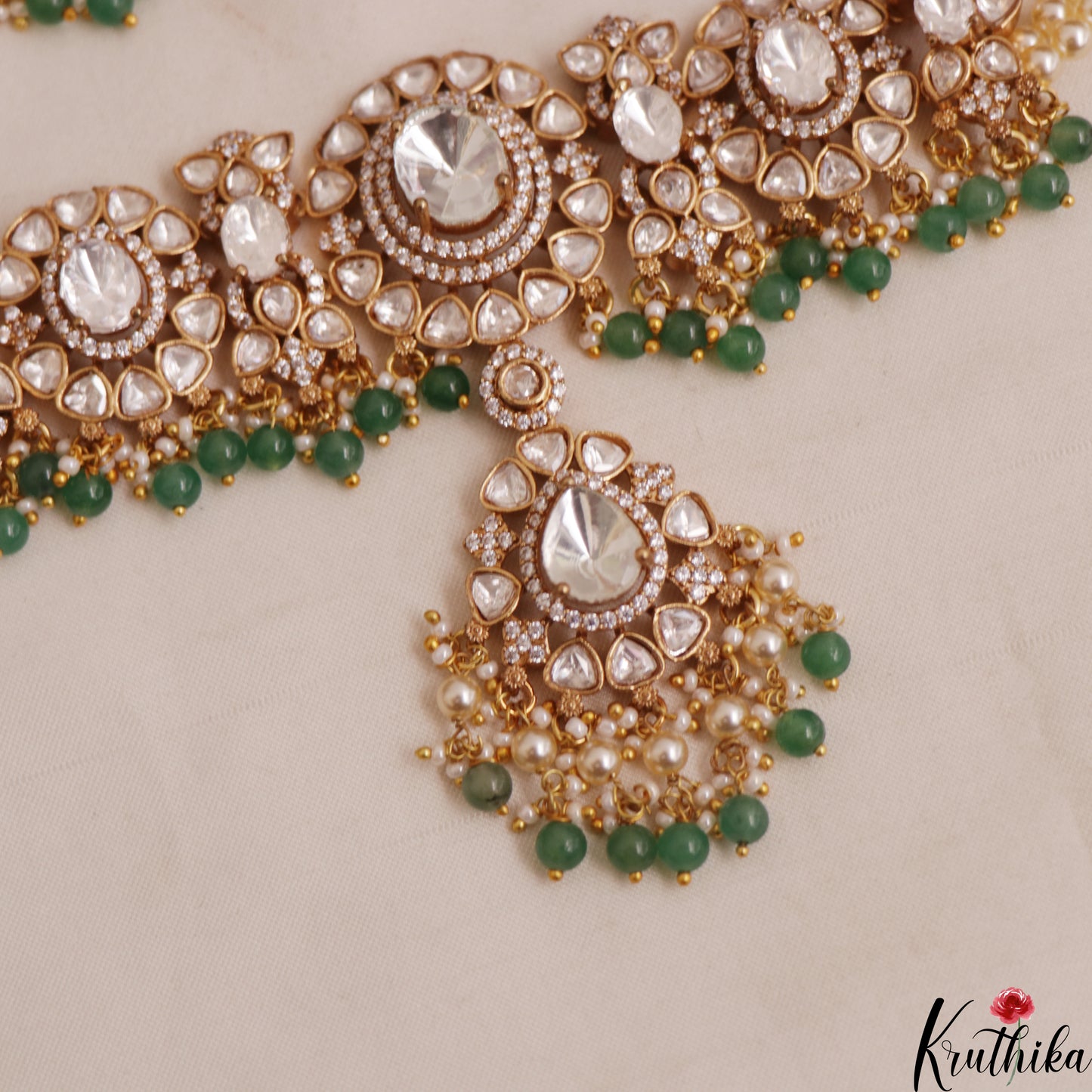 Stunning Polki Victorian Choker With Multi Pearl Strand Chain NC3002 (Available IN 2 Colors)