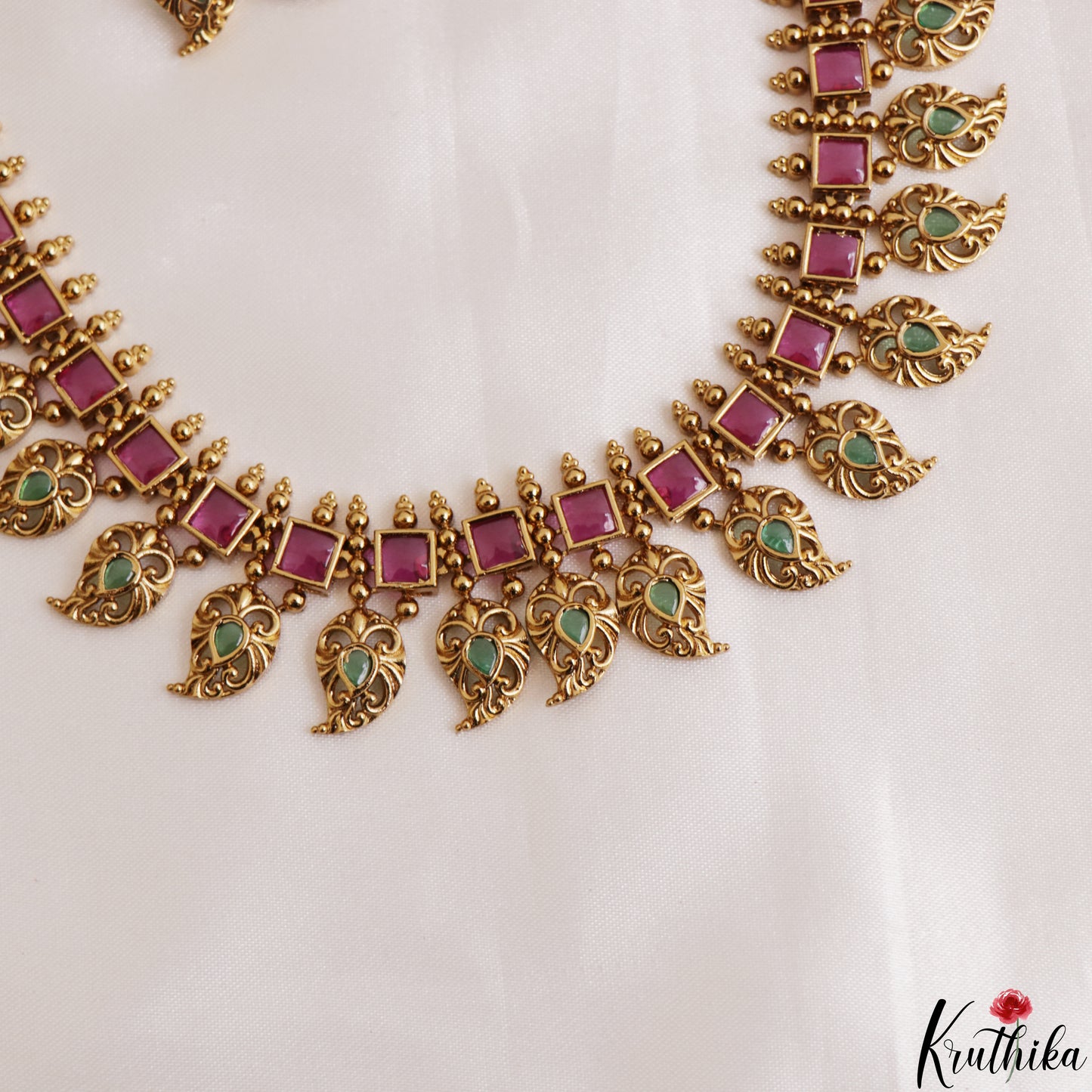 Classic Square Mango Motifs Jadau Necklace NC3181 (Available In 3 Colors)