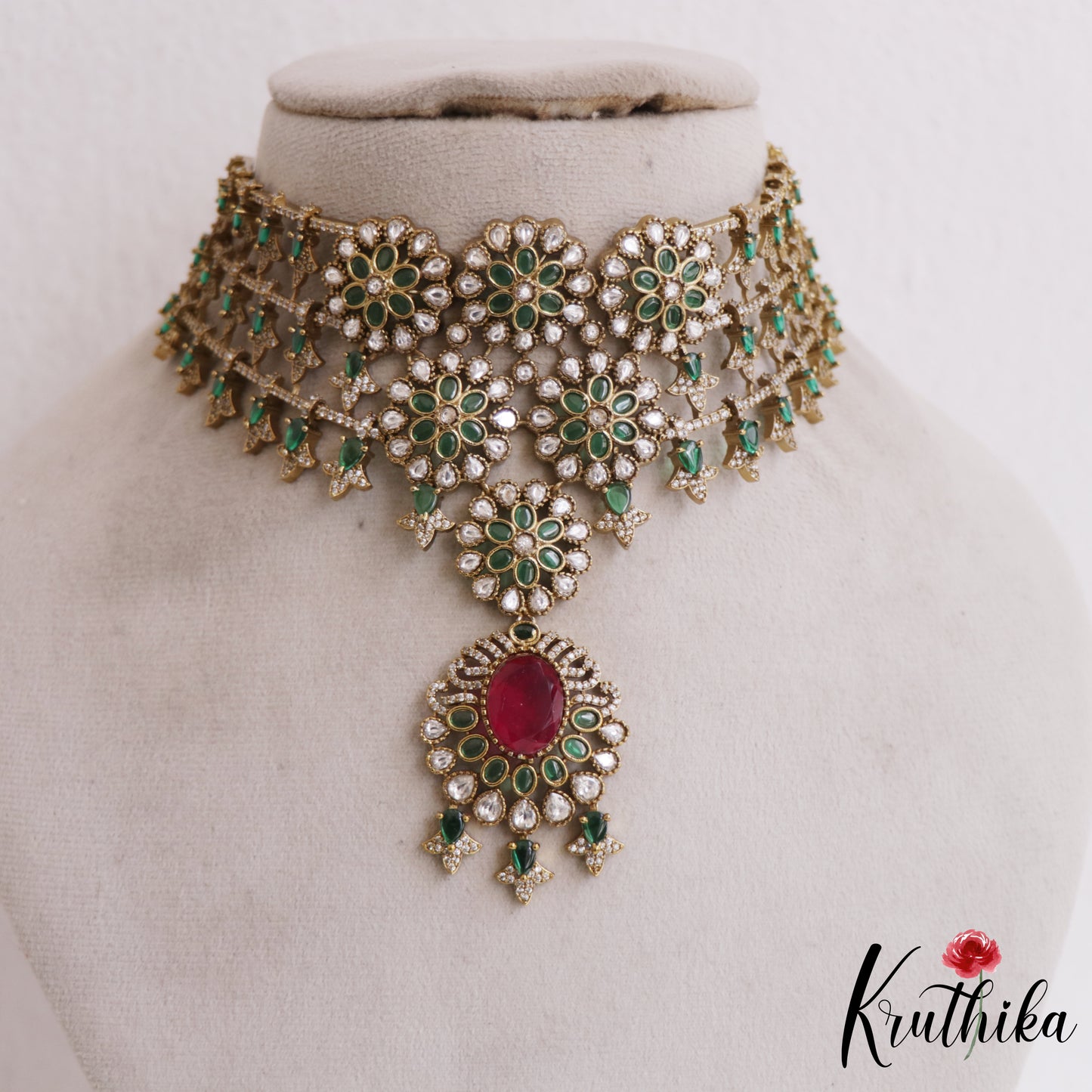Sparkling Floral Motifs AD Choker NC2708 (Available In 2 Colors)