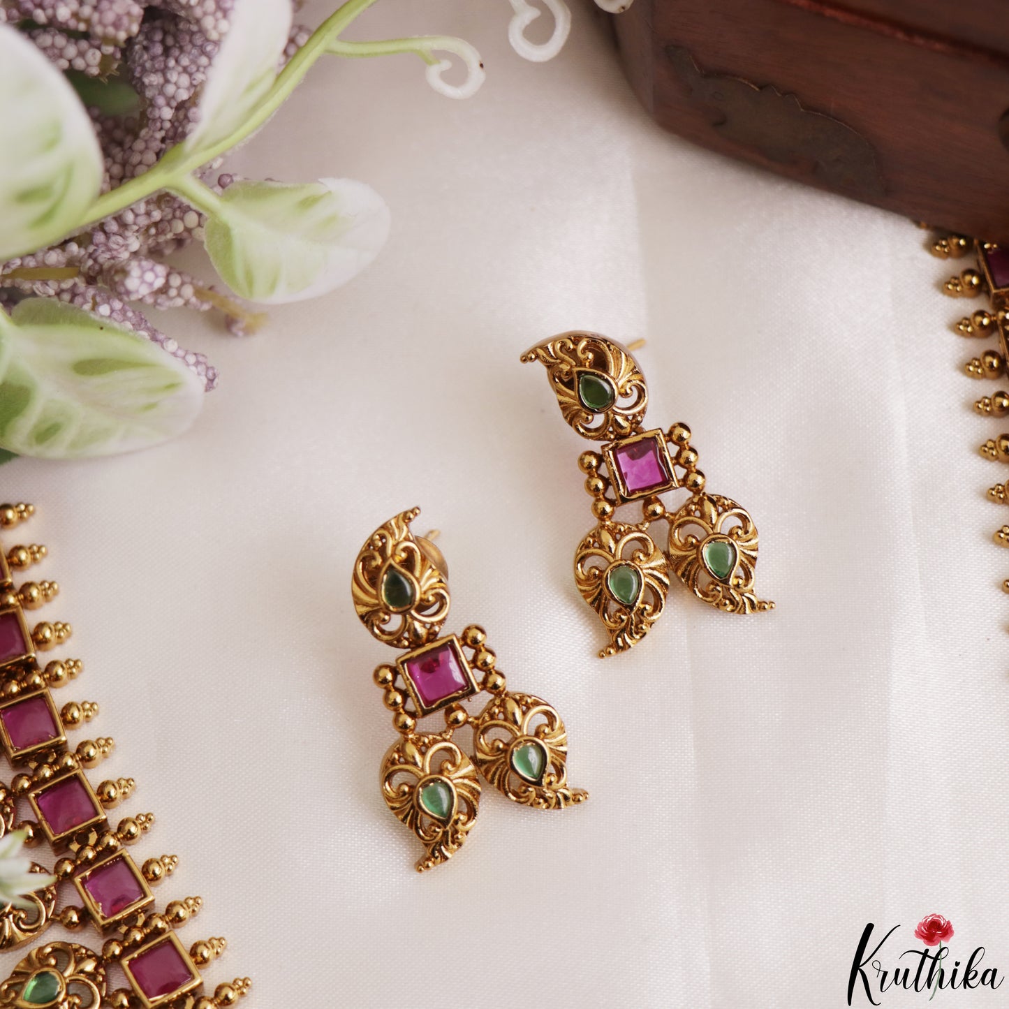 Classic Square Mango Motifs Jadau Necklace NC3181 (Available In 3 Colors)
