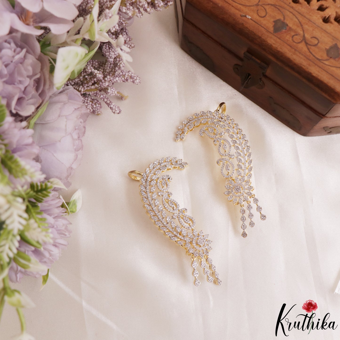 Sparkling Floral Mango Motifs Gold-Tone CZ Ear Cuff E1197