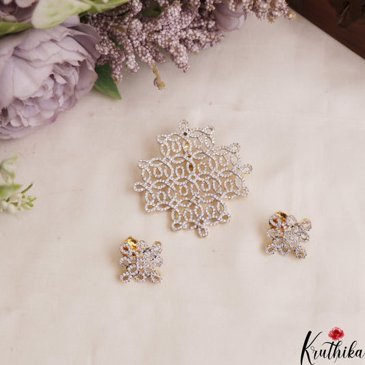 Trendy Gold-Toned AD Muggu Pendant Set PS291